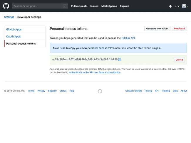 github created personal access token